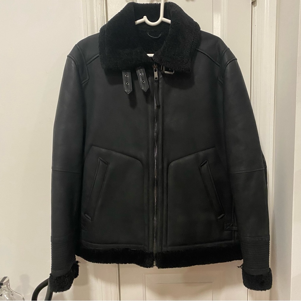 Zara Man Black Leather Shearling